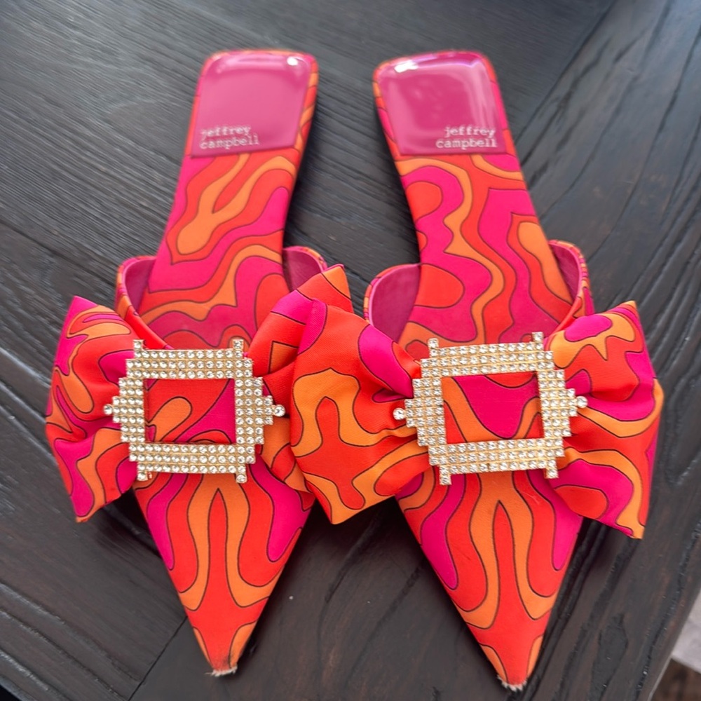 Paisley print orange and pink with rhinestone embellishments
